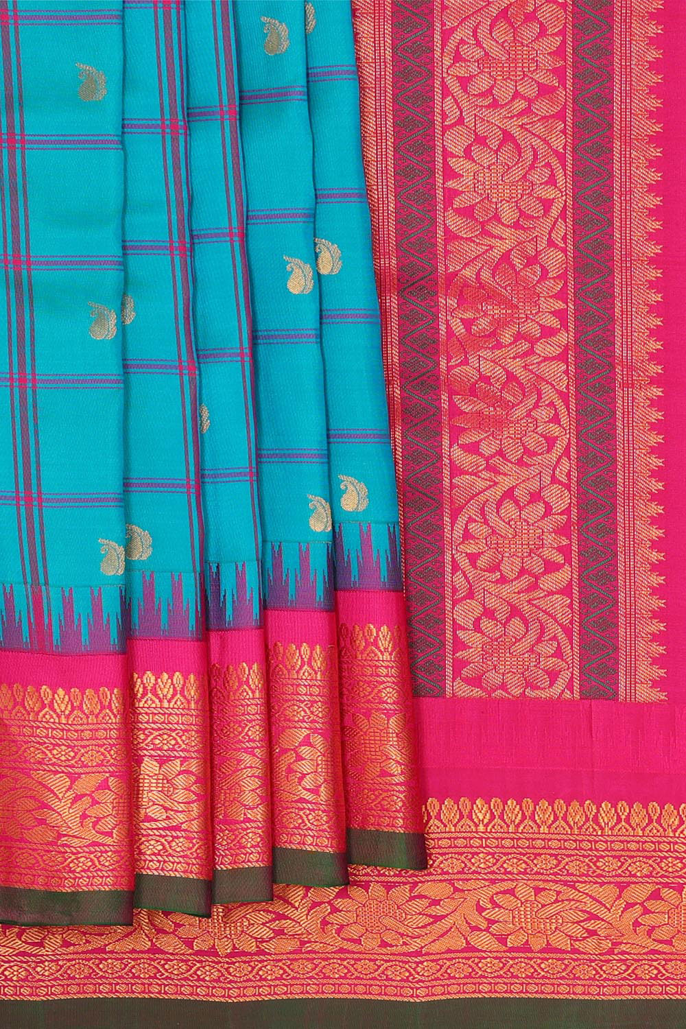 Kalanjali Gadwal Silk Sky Blue Saree – Women's