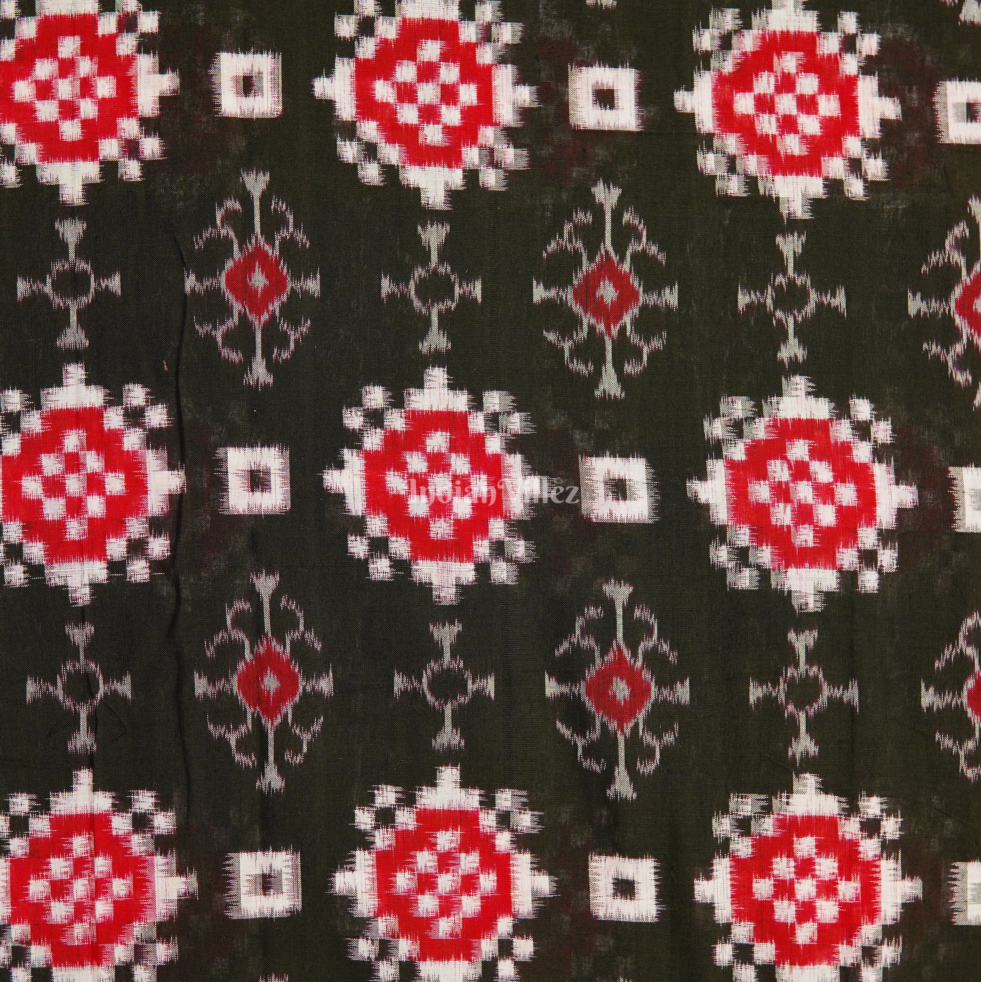 IndianVillèz Black With Red Pasapalli Theme Sambalpuri Ikat Cotton Fabric - view 3