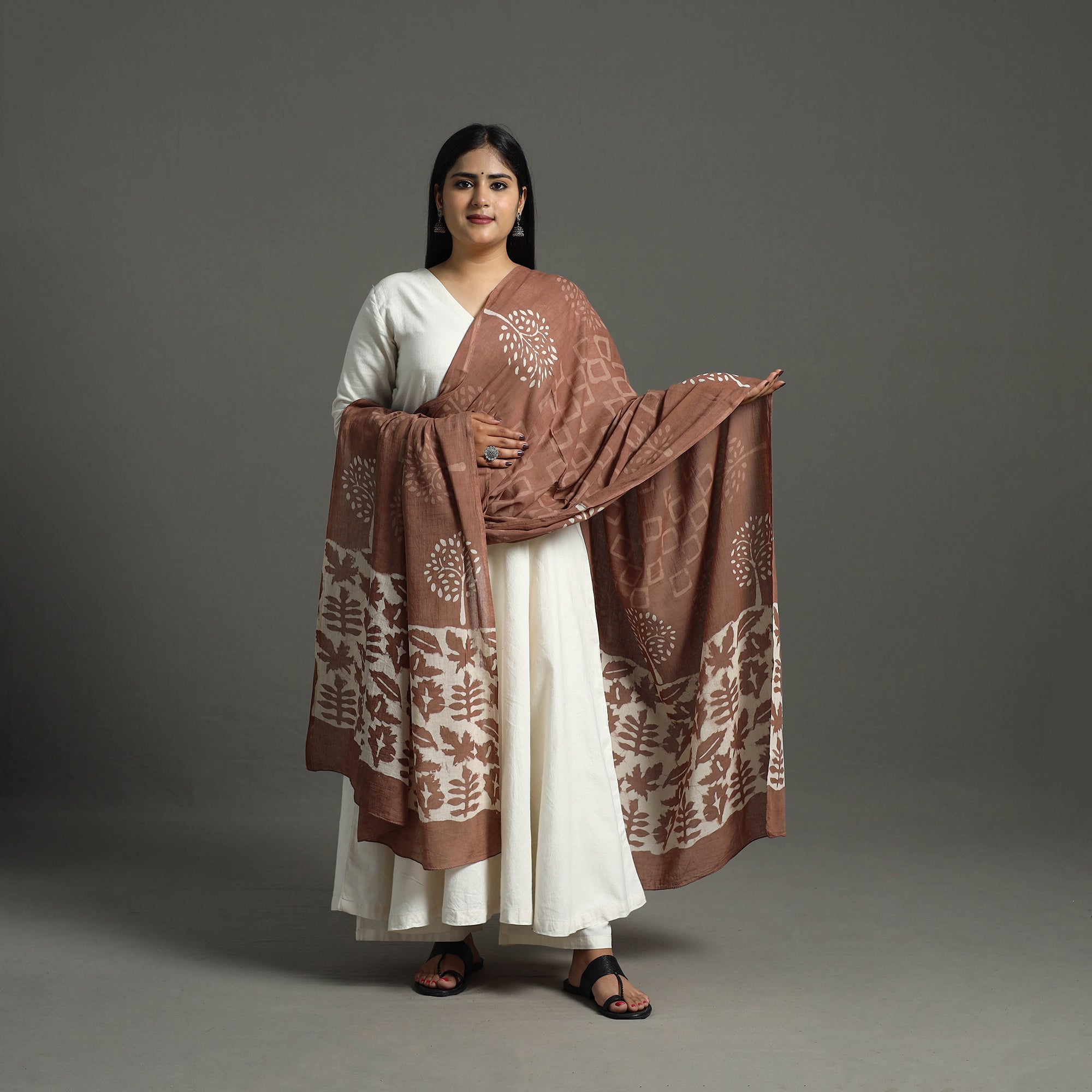 BAGRU DABU PRINTS Brown - Block Print Mul Cotton Dabu Bagru Dupatta 04 - view 2
