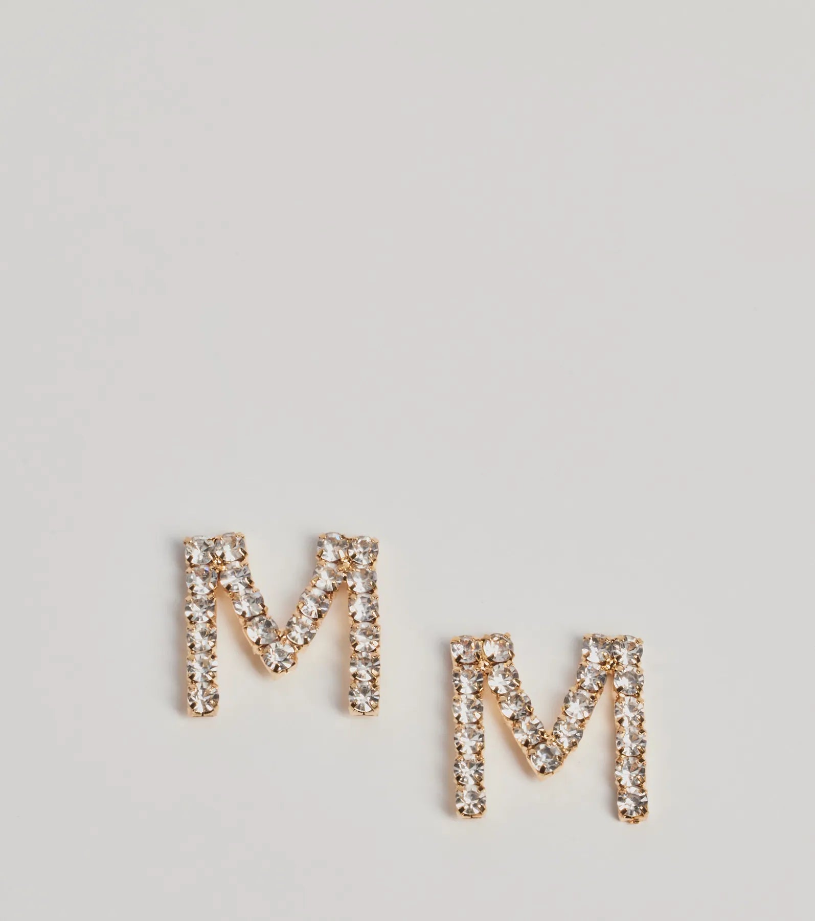 Windsor M Initial Rhinestone Stud Earrings – GOLD