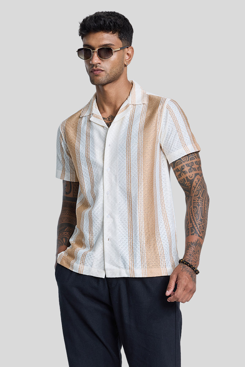 SNITCH Beige Stripes Crochet Shirt