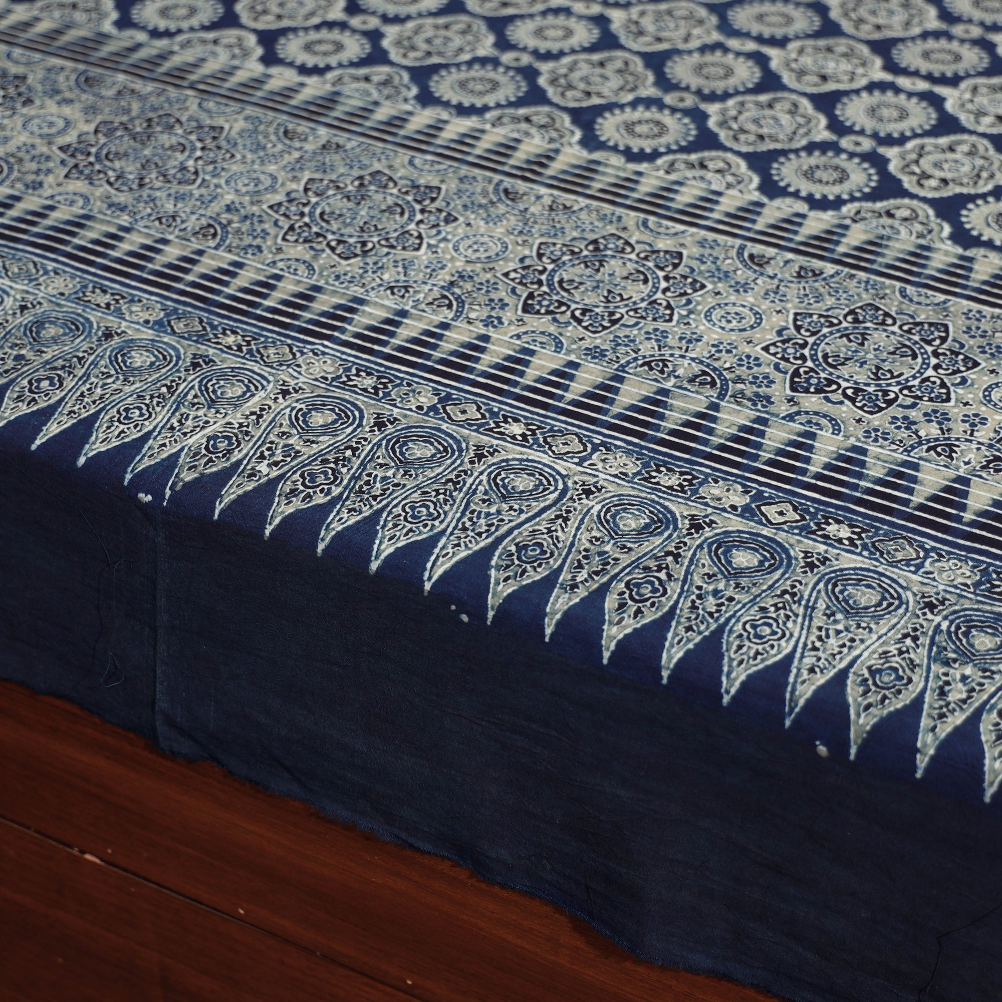 KACHCHH JI CHHAAP Blue - Ajrakh Block Printed Cotton Single Bed Cover (90 x 60 in) - view 4