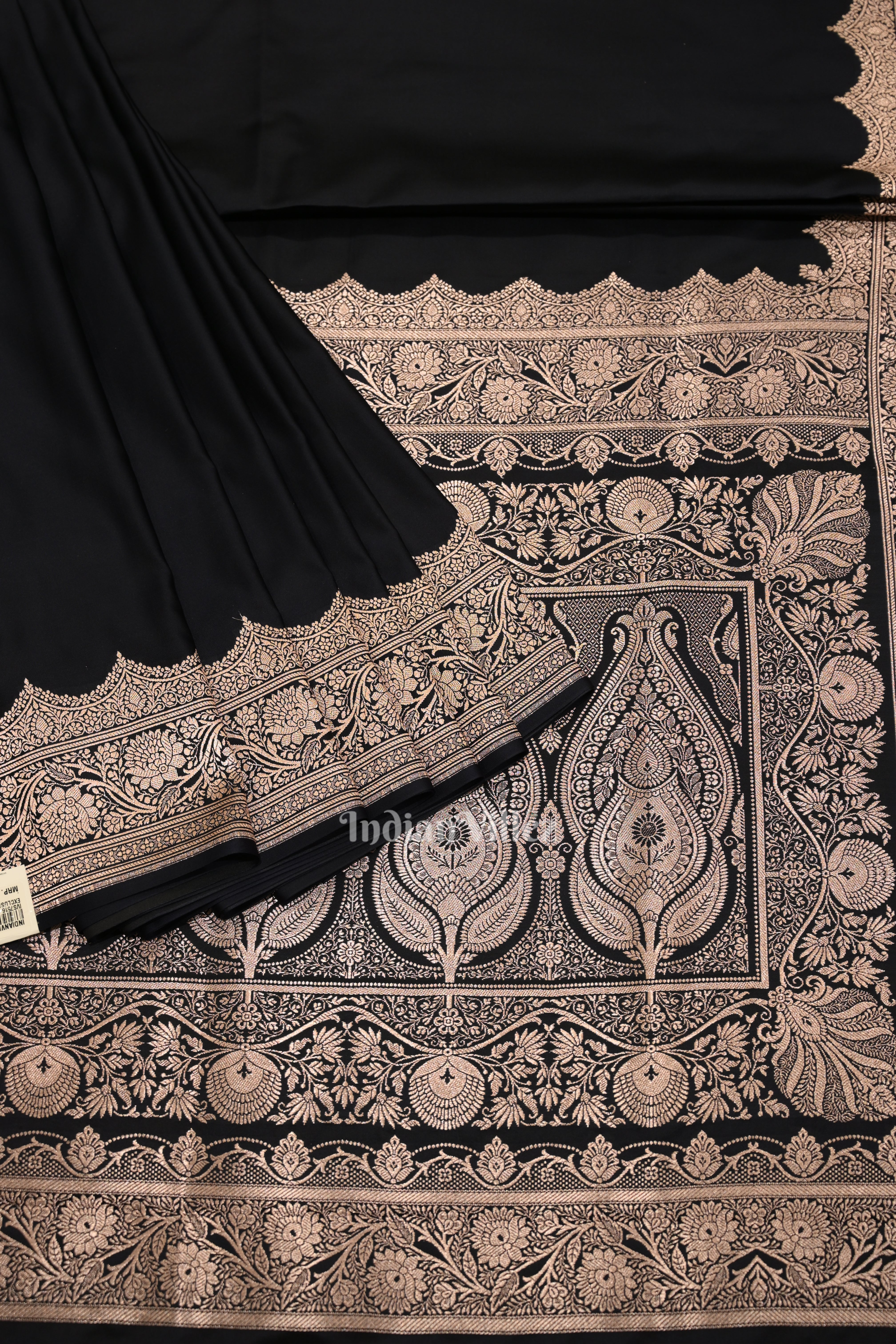 IndianVillèz Exclusive Black Pure Soft Mashru Satin Silk Banarasi Saree