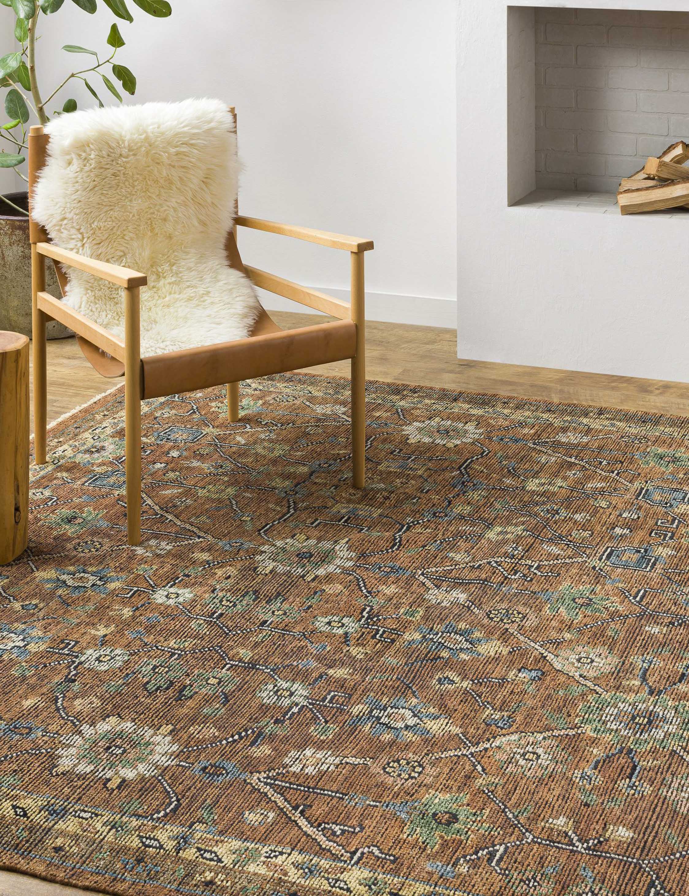 Lulu and Georgia Fanya Hand-Knotted Wool Rug – Rust and Green - view 2