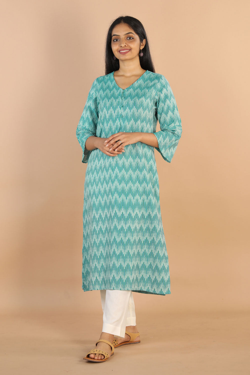 Kalanjali Ethnics Ikat straight cut kurti – Women's, Blue
