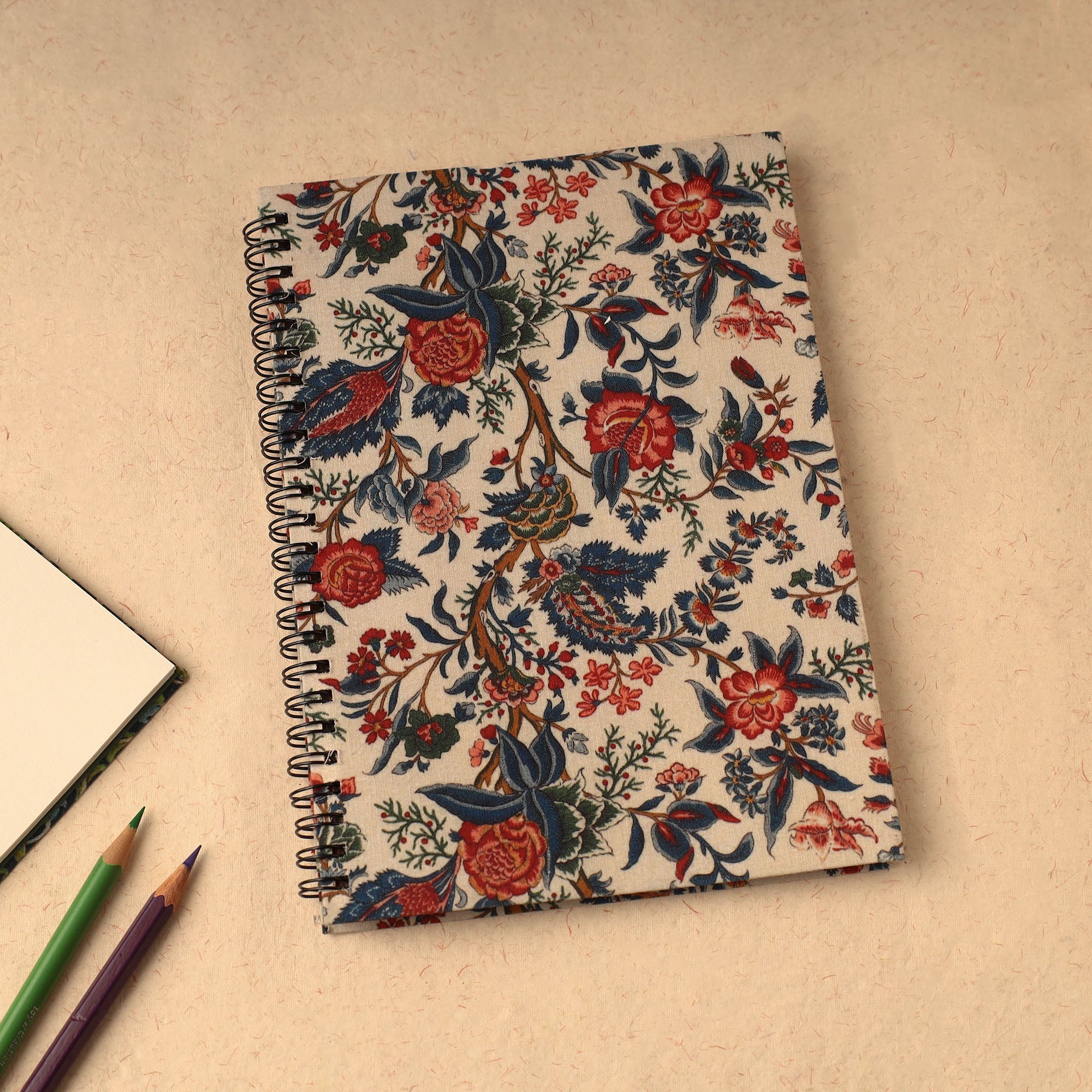 SUKRITI INPRINT Beige - Floral Printed Handcrafted Spiral Notebook (8 x 6 in) 02