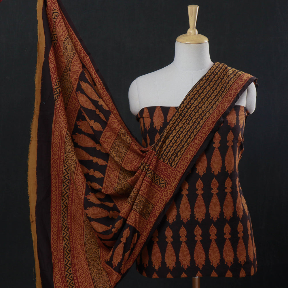 BAGH PRINTS BY UMAR FARUK KHATRI Black - 3pc Natural Dyed Cotton Bagh Print Suit Material Set