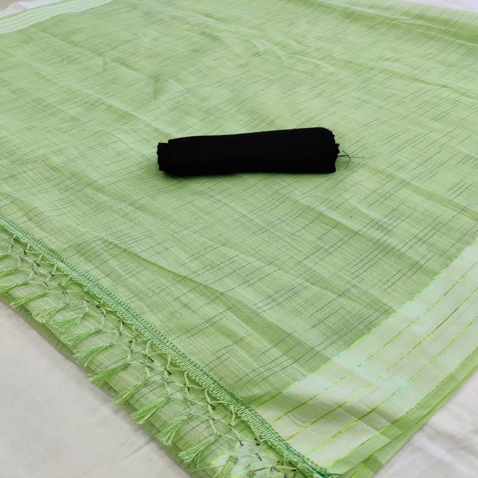 Peachmode Classy Mehendi Green Colored Casual Wear Solid Cotton Saree