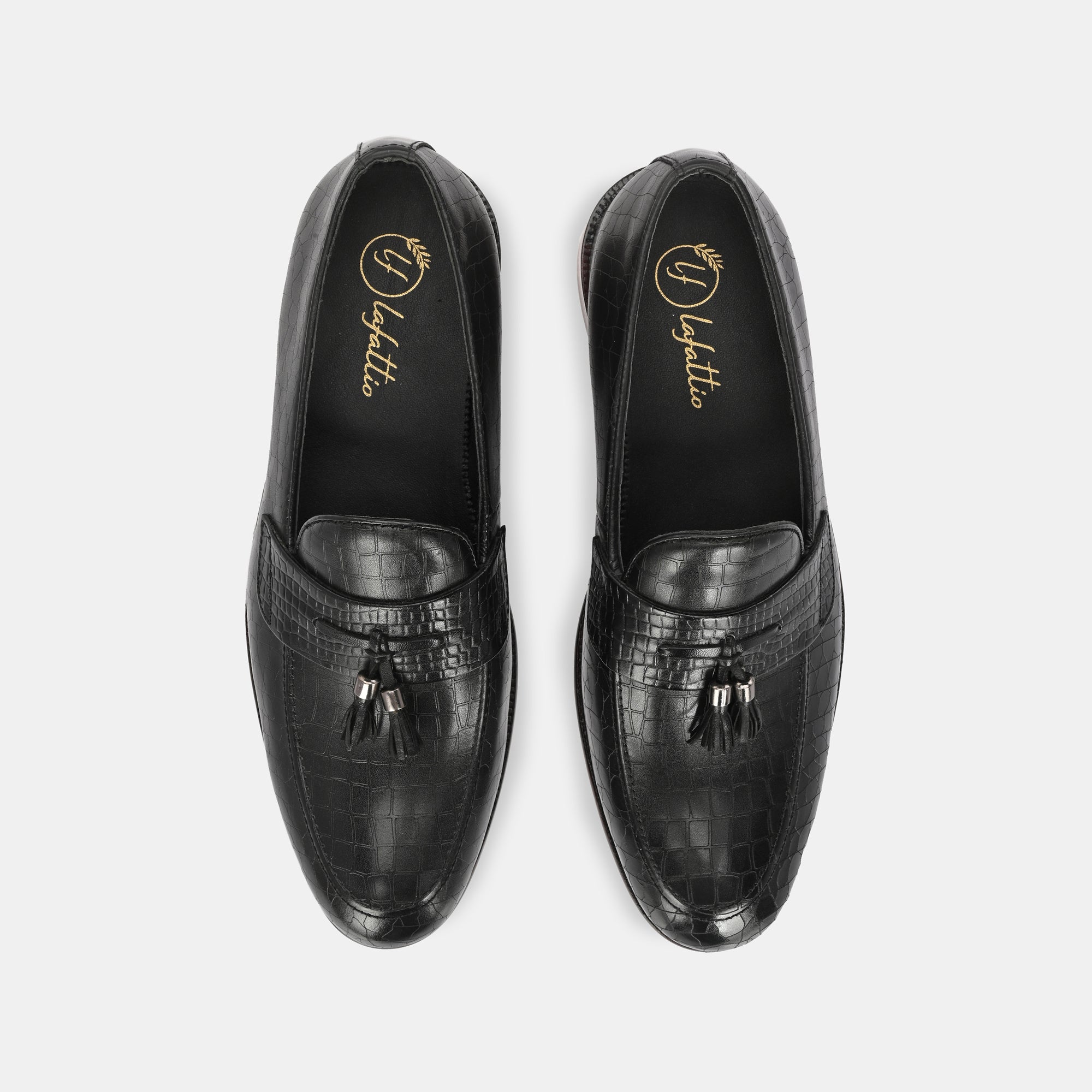 Black Laser Engraved Tassel Loafers by Lafattio - view 2