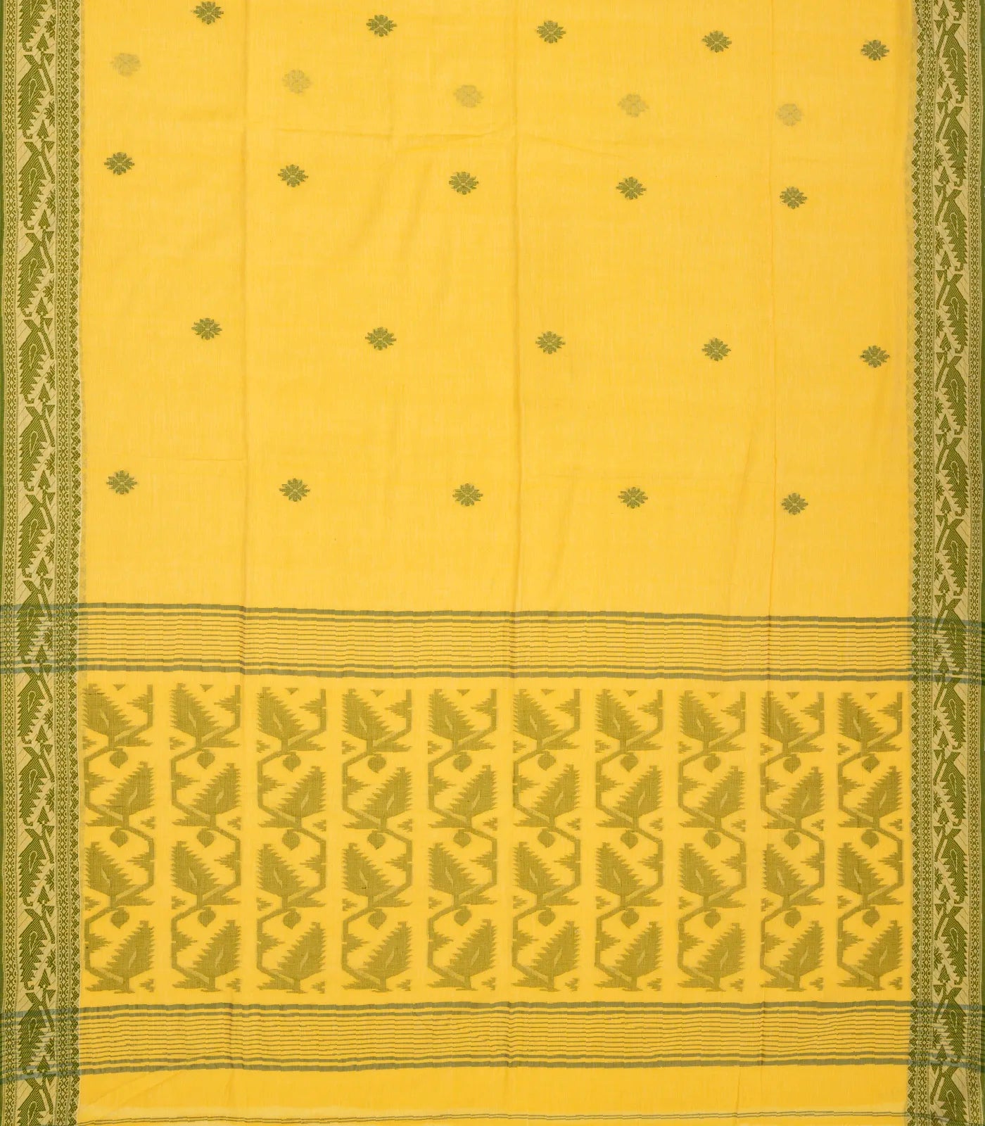 RmKV Yellow Handloom Bengal Cotton Saree With Floral Motifs - view 2