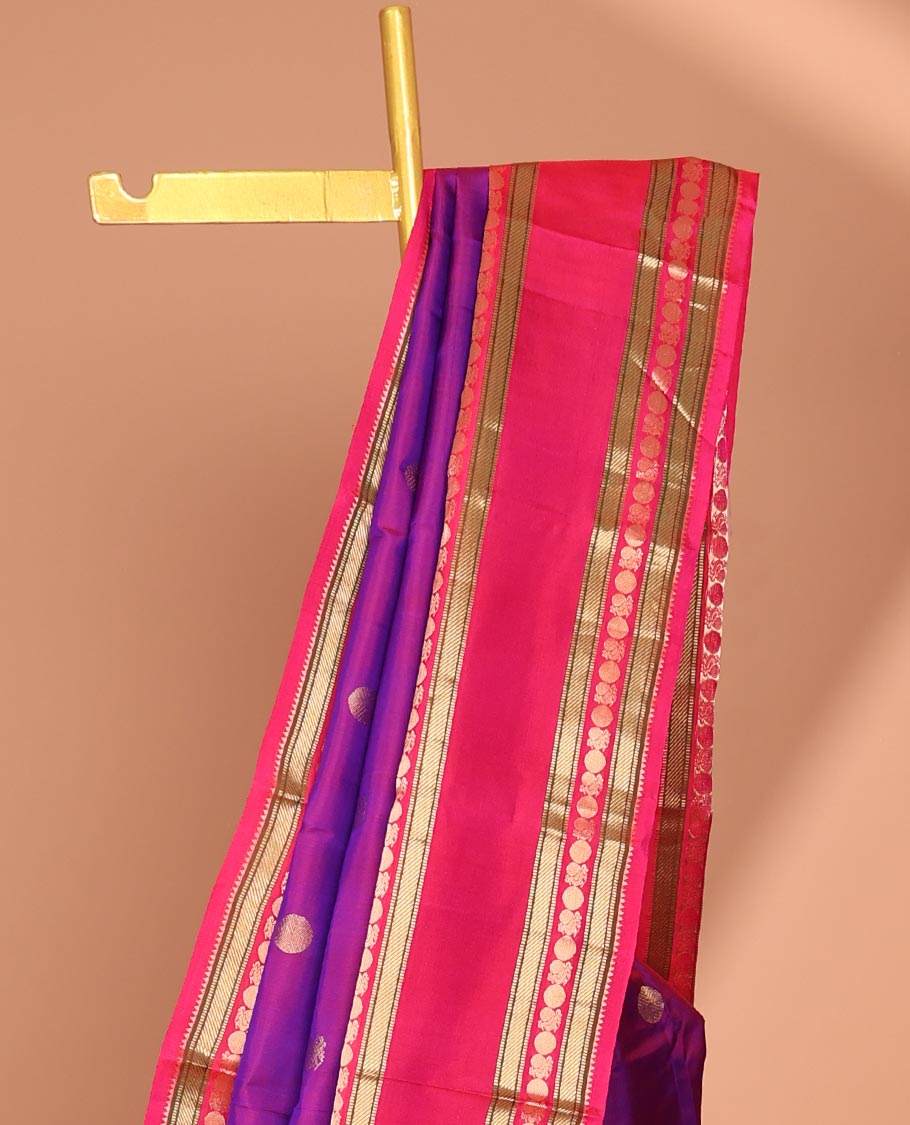 Pothys Purple zari buttas silk saree, contrast intricate pallu & rettai pettu border of rekku,Muthu,banaras & mayil poun - view 3