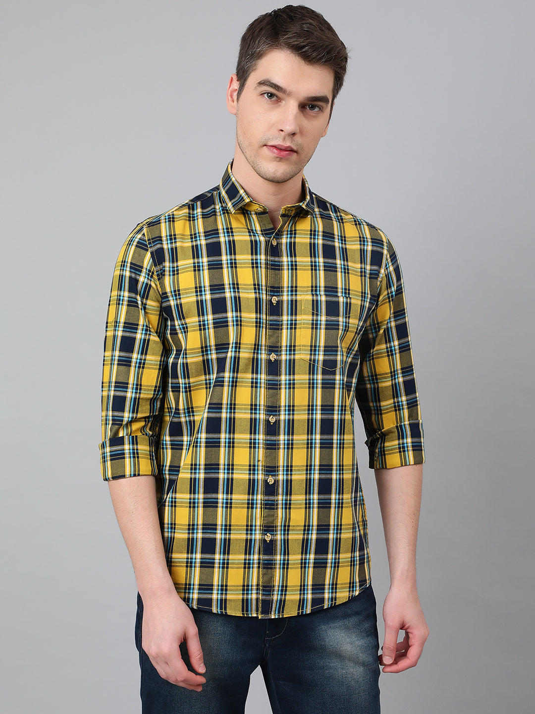 BlackTree Men Mustard Standard Fit Checkered Casual Shirt
