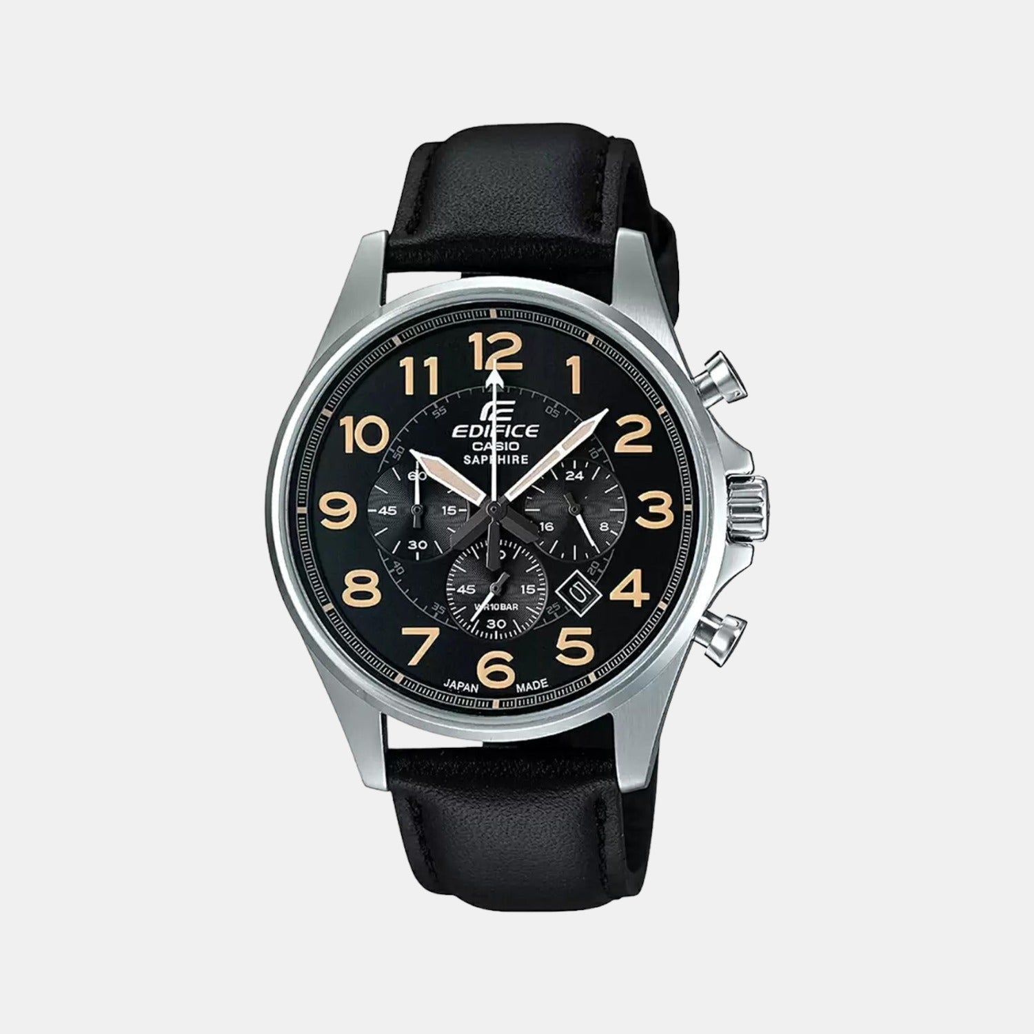 Casio Edifice Men Quartz Black Dial Chronograph Leather Watch EX329