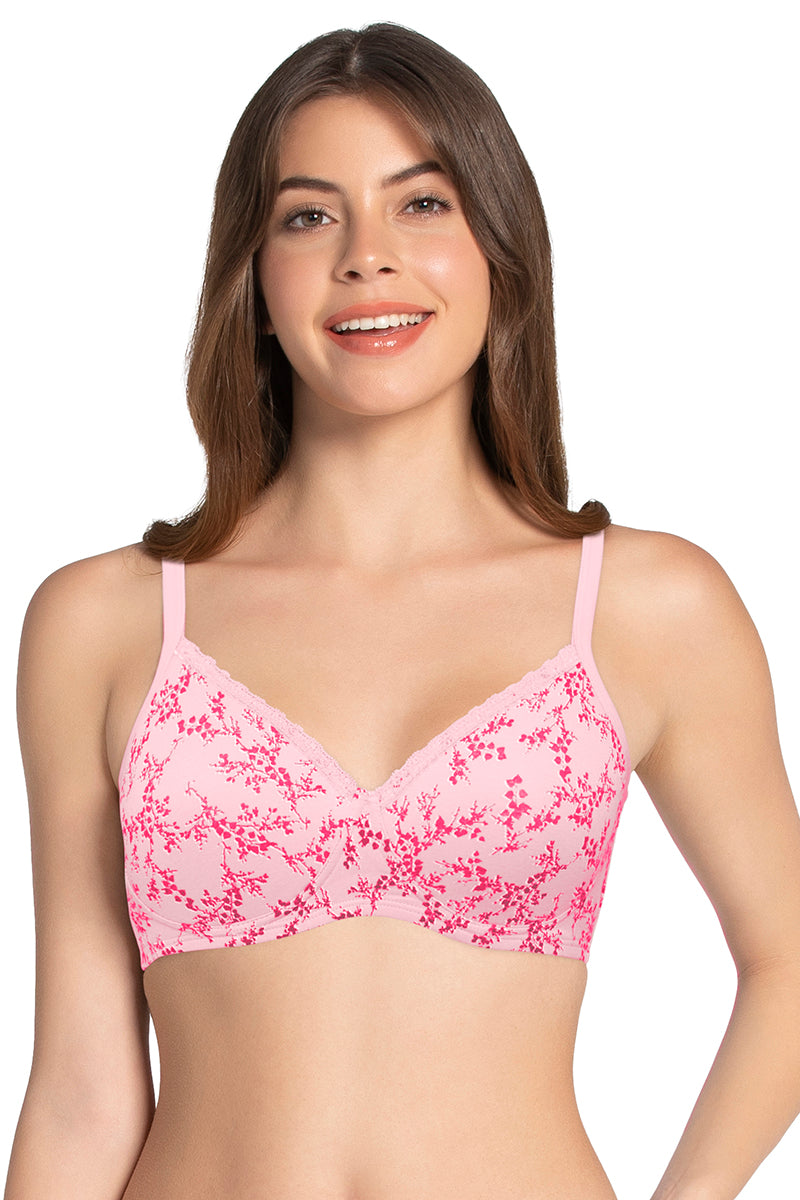 Amante Cotton Casual Padded Non-wired Printed T-shirt Bra - Pink Nectar Pr
