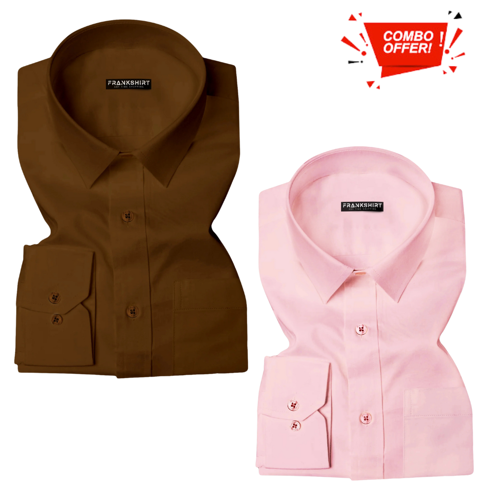 BlackTree Pack of 2 Cotton Shirt for Man (Brown and Light Pink)