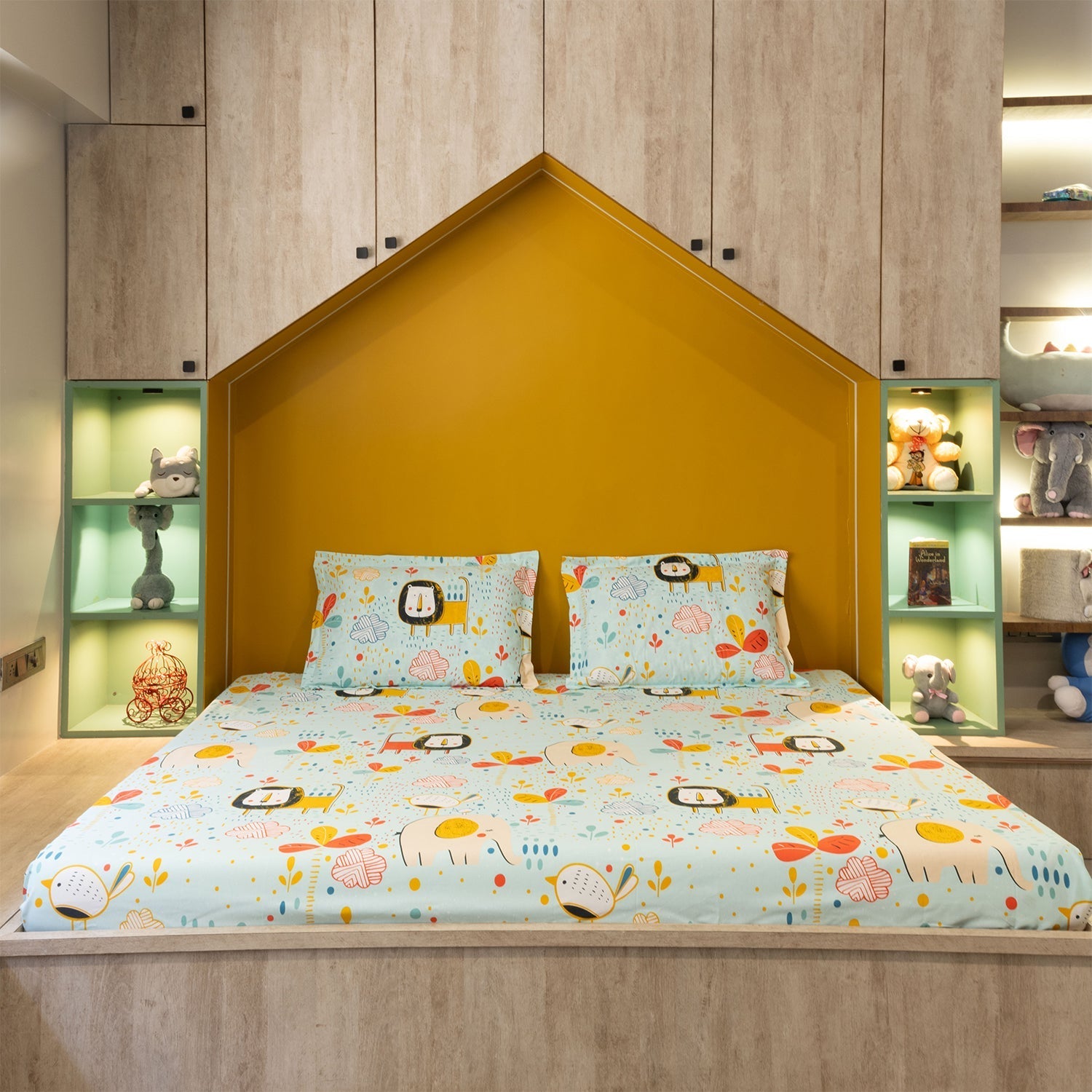 Urban Space -Home Furnishing Store Fitted King Size Cotton Bedsheet - Lion King Sky Blue