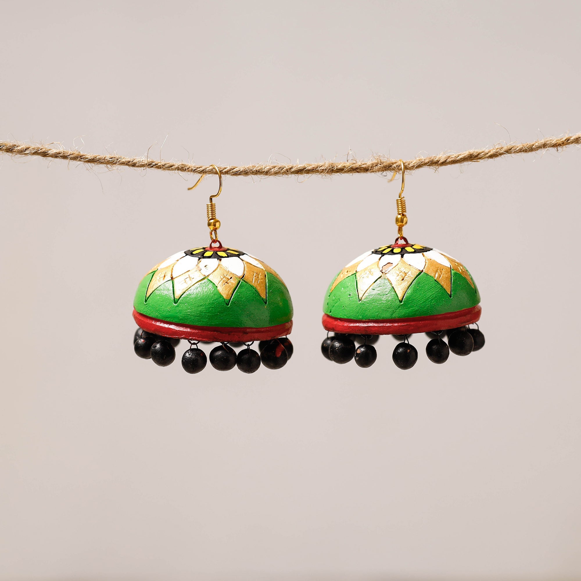 KHUSHBASH - HAPPY LOOM OF EAST Bishnupur Handpainted Terracotta Jhumki Earrings