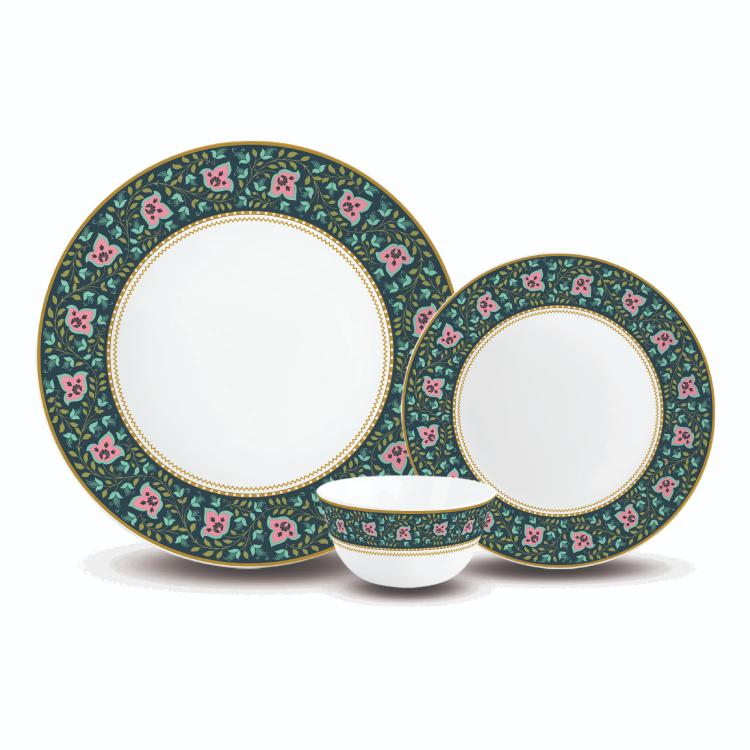 Cello Aurus Series 33 Pieces Chintz Opalware Dinner Set, Family of 6