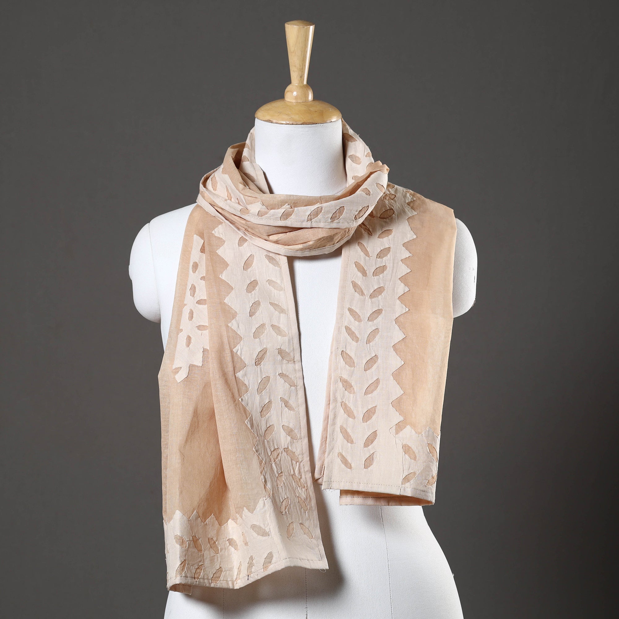 SHADES OF MARUDHARA Brown - Barmer Applique Cut Work Cotton Stole 04