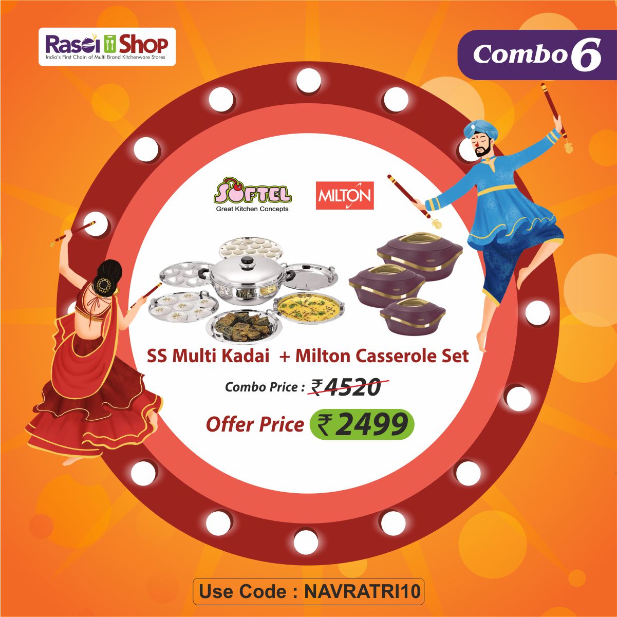 Pearl jr gift – RasoiShop NAVRATRI COMBO #6 - Softel Stainless Steel Multi kadhai With 6 Plate + Milton Pearl JR. Gift Set, 3 Casseroles