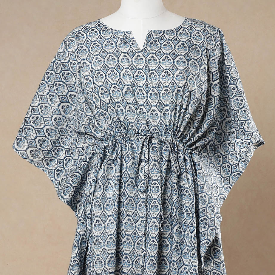 CHUTNEY CRAFT STUDIO Blue - Hand Block Printed Cotton Kaftan with Tie-Up Waist (Long) - view 2