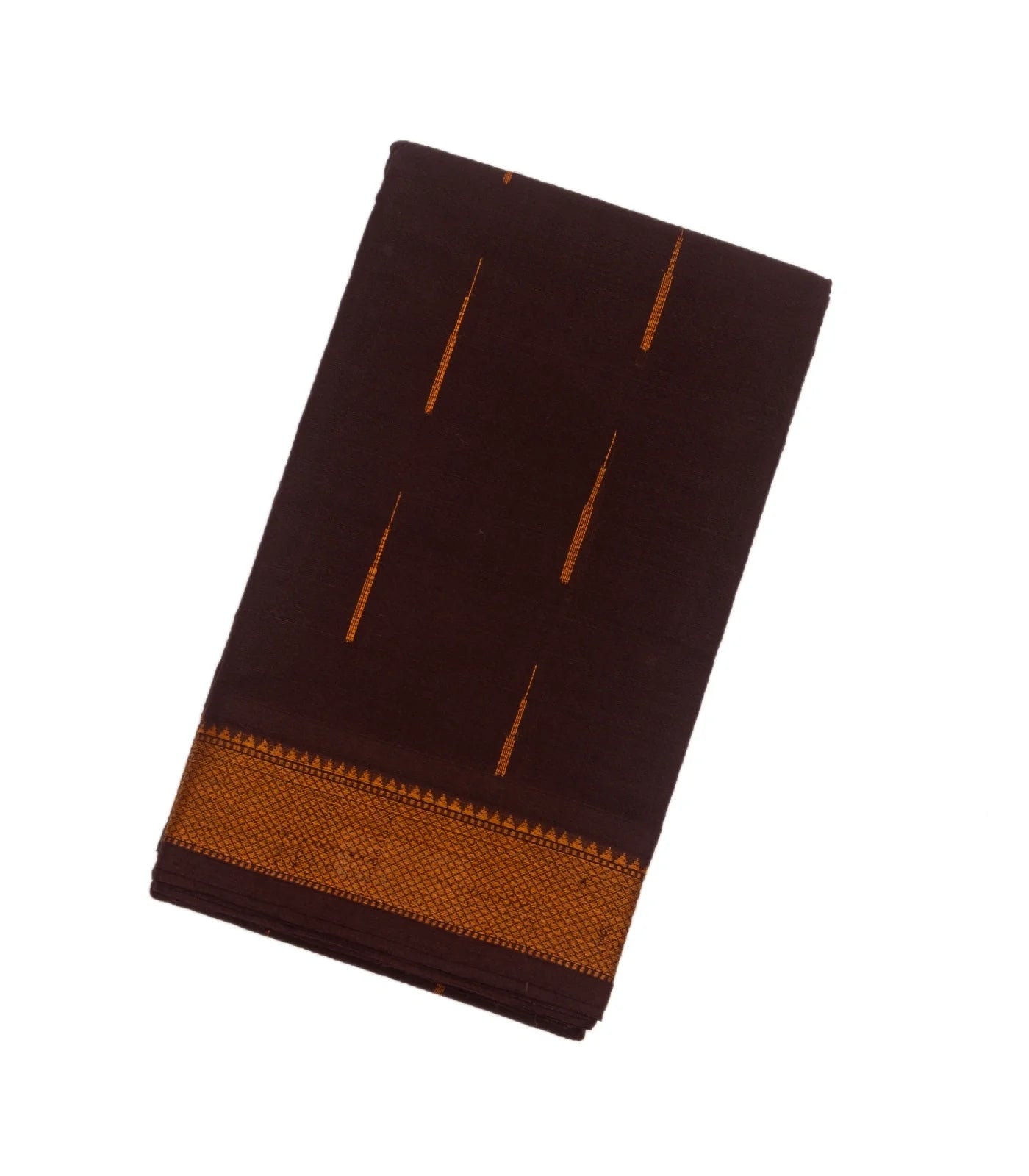 RmKV Dark Brown Handloom Kanchi Cotton Saree With Raindrop Buttas