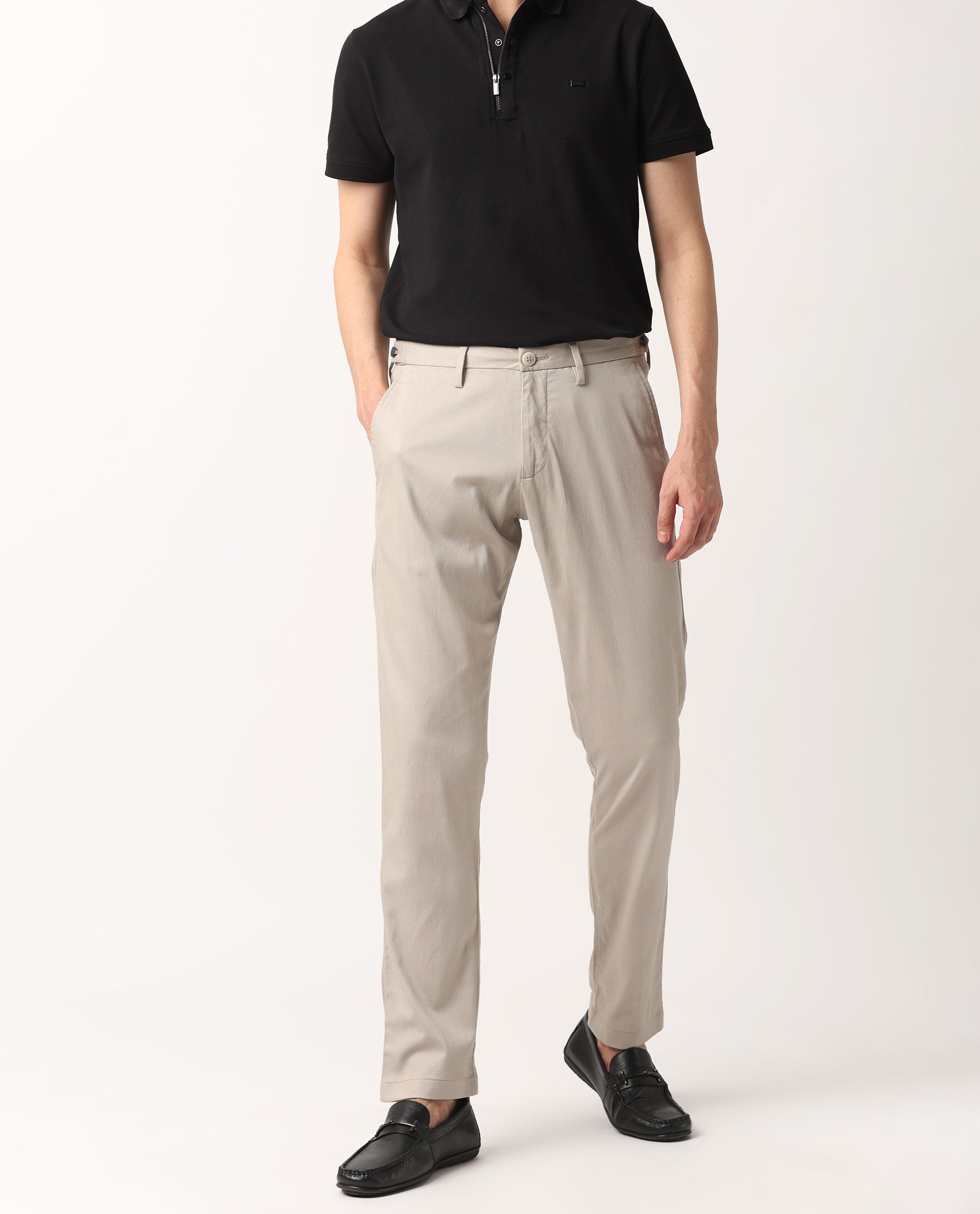 Rare Rabbit Men's Cellular Beige Solid Mid-Rise Regular Fit Twill Trouser