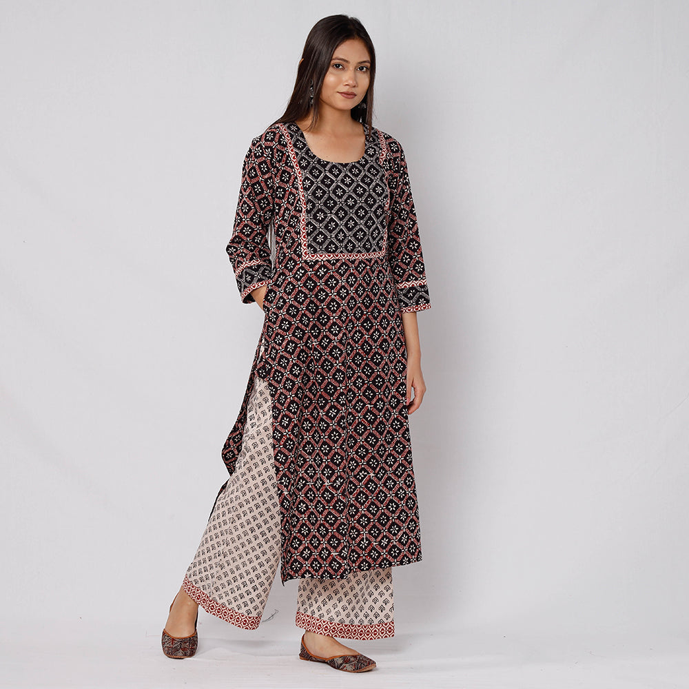 ITOKRI CASUALS Black - Bagh Block Printed Cotton Kurta with Palazzo & Dupatta Set 06 - view 5