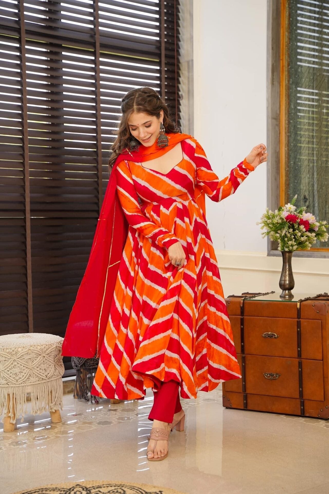 Idaho-o Orange leheriya suit set