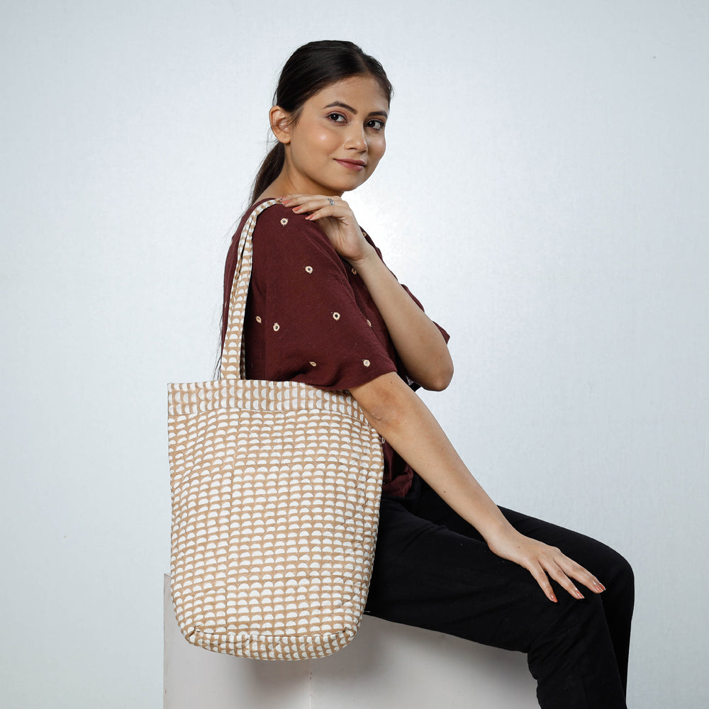 CHUTNEY CRAFT STUDIO Brown - Handcrafted Quilted Bagru Block Printed Shoulder Bag