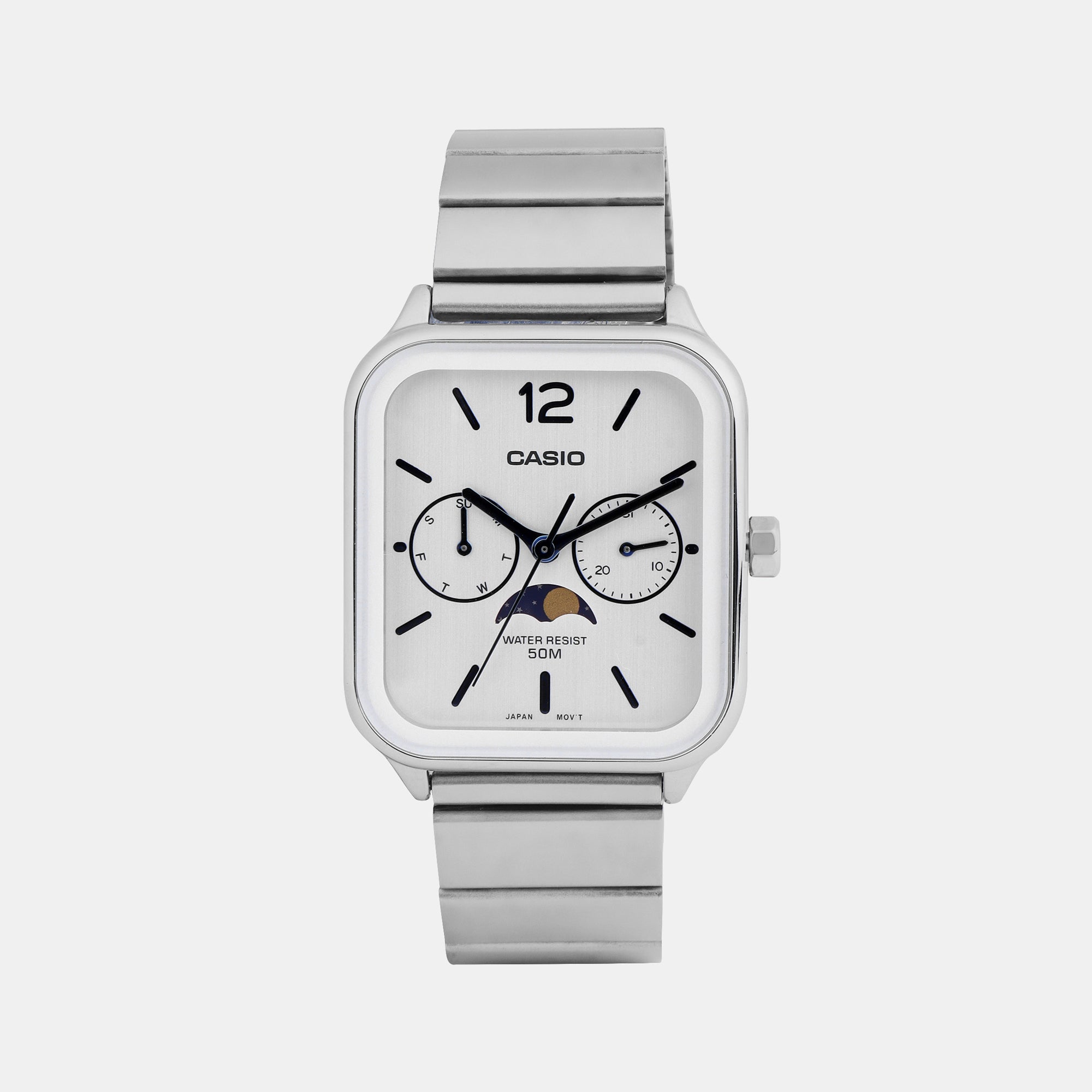 Casio Enticer Men Quartz White Dial Chronograph Stainless Steel Watch A2183