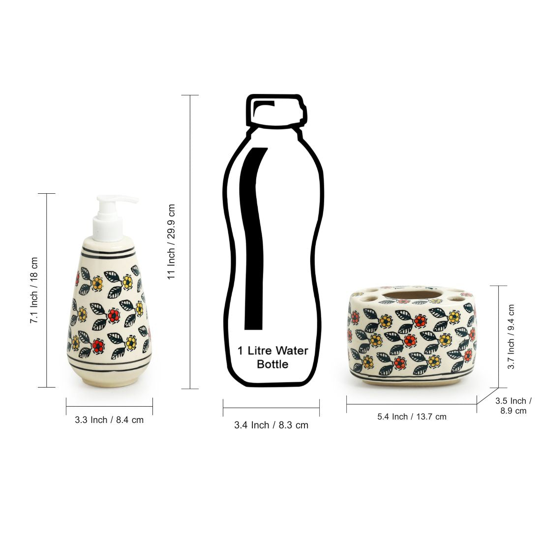 EXCLUSIVELANE 'Cozy Crossandras' Handpainted Bathroom Accessory Set In Ceramic (Liquid Soap Dispenser, Toothbrush Holder) - view 6