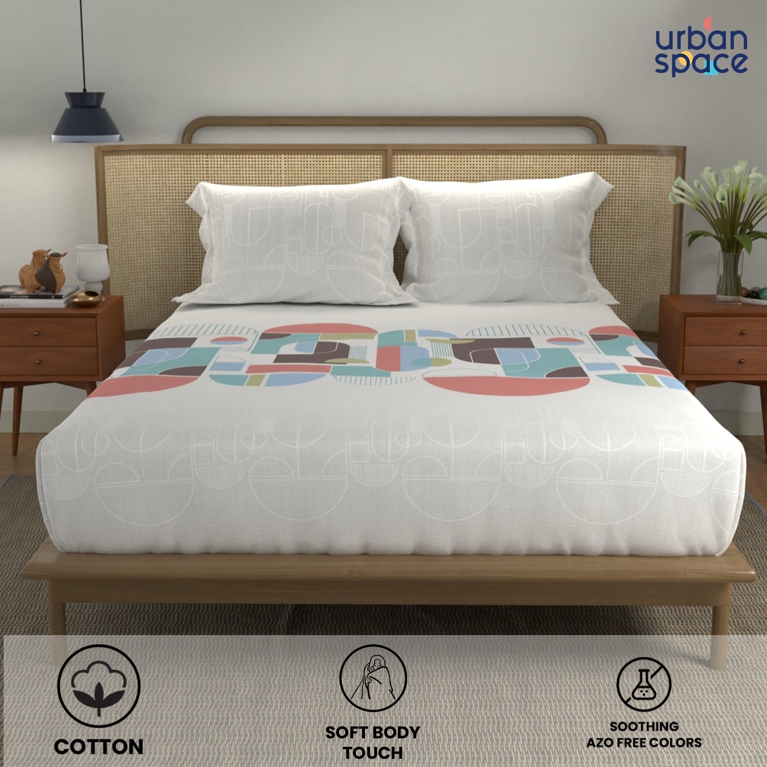 Urban Space -Home Furnishing Store Divine 100% Cotton Bedsheet for Double Bed with 2 Pillow Covers - Binary Peach - view 3