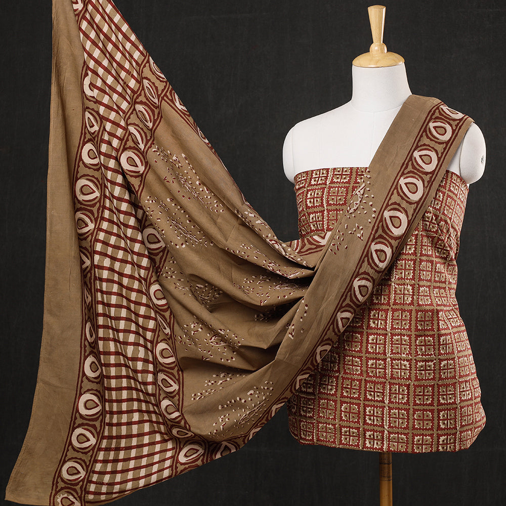 HAVELI CHRONICLES Brown - 3pc Cotton Block Printed Pipad Dress Material Set