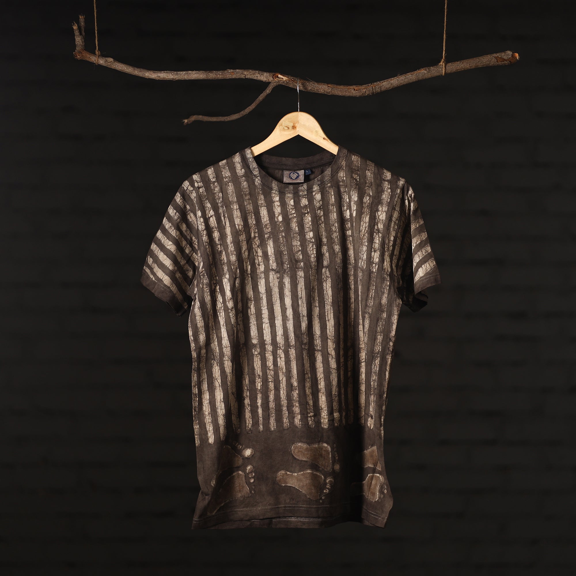 BINDAAS UNLIMITED Brown - Bindaas Natural Dyed Art Block Print Unisex Round Neck T-shirt in Pure Cotton