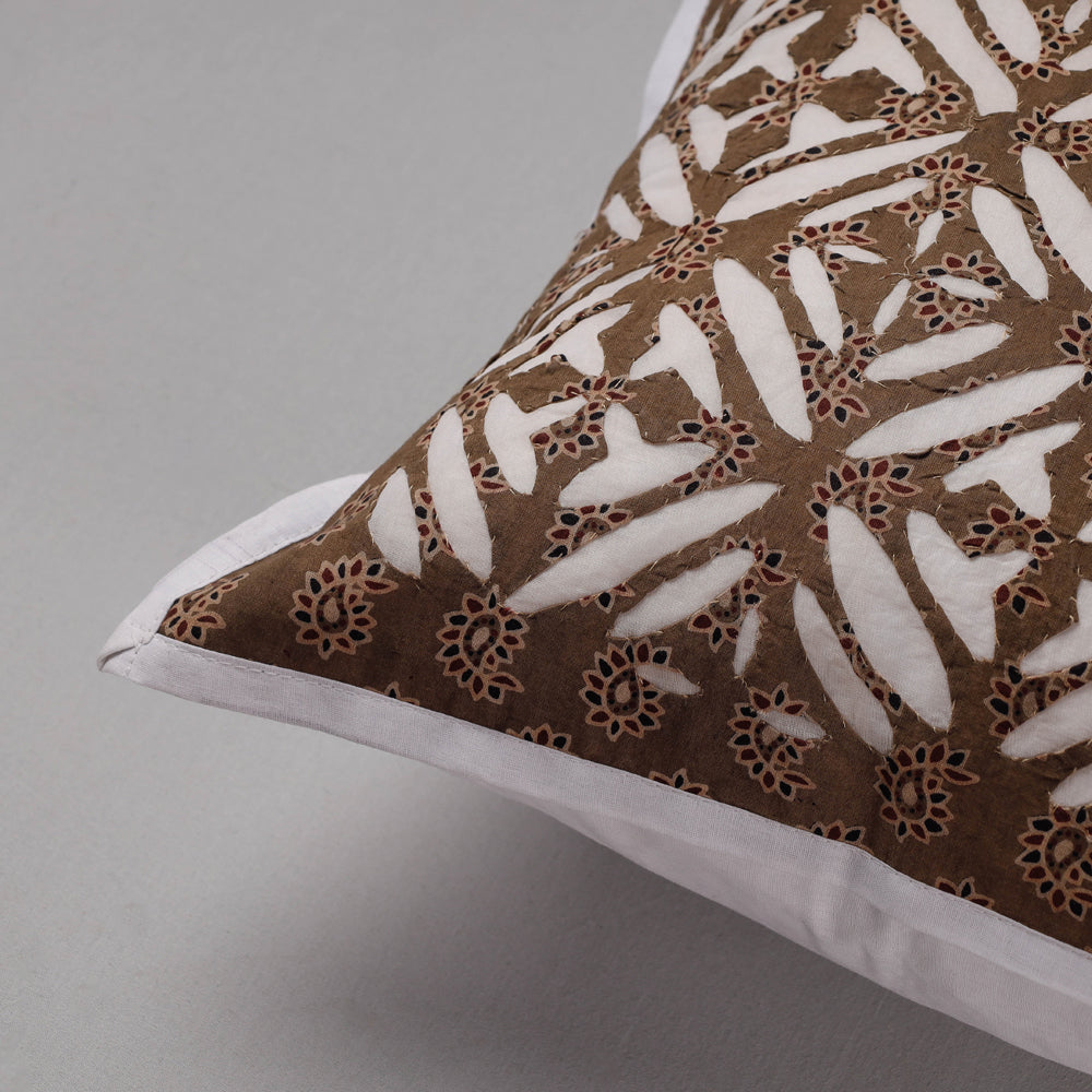 SHADES OF MARUDHARA Brown - Cutwork Cotton Applique Cushion Cover (16 x 16 in) - view 2
