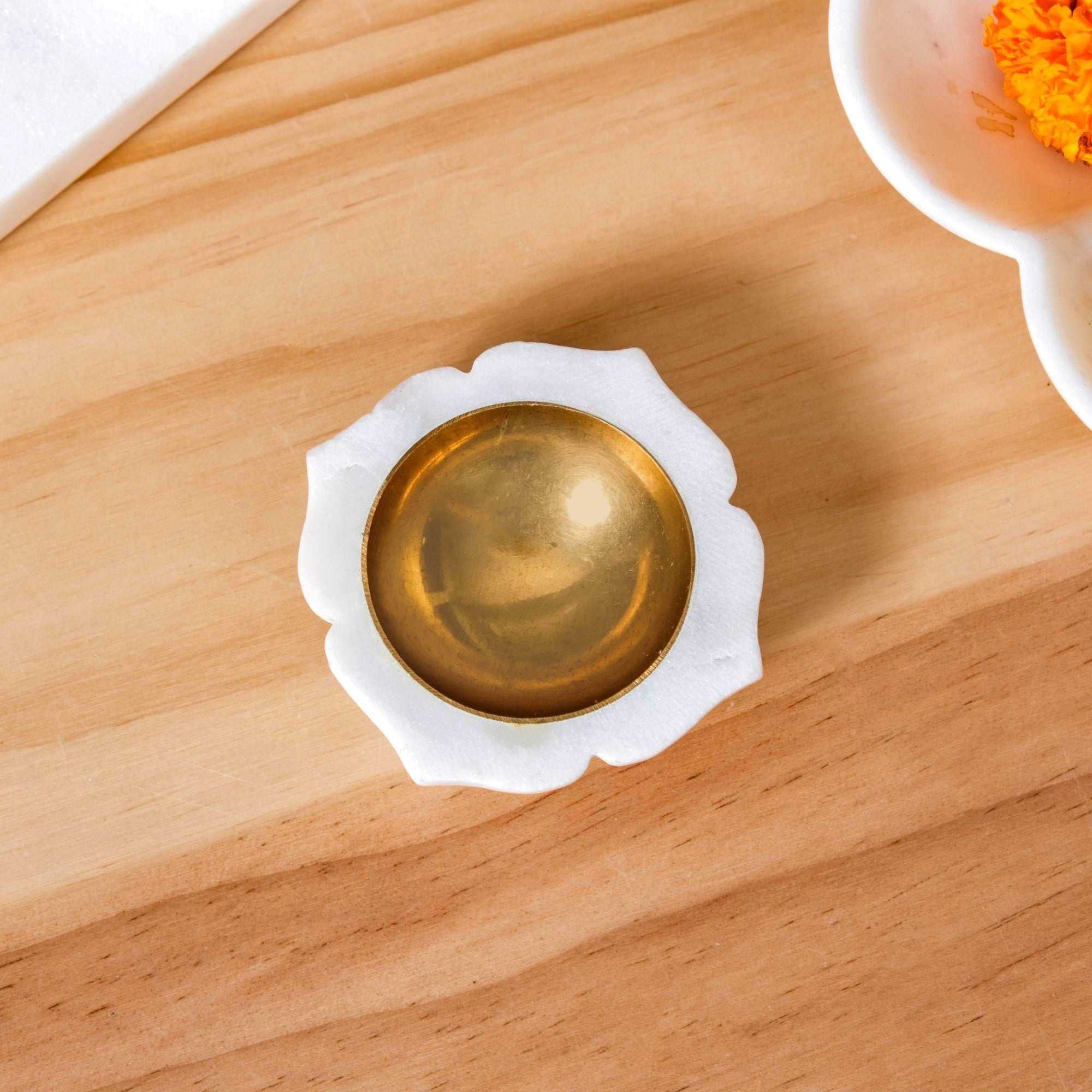 Nestasia Mehrab Artistry Marble And Brass Diya Set Of 2 - view 8