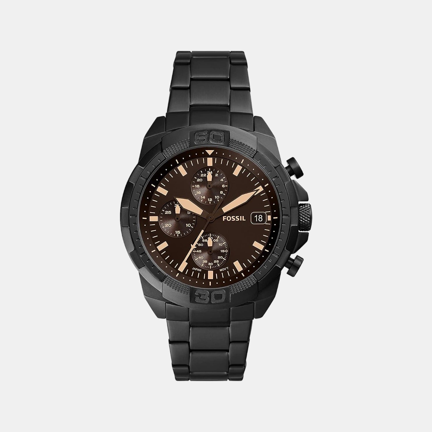 Fossil Bronson Men Quartz Black Dial Chronograph Stainless Steel Watch FS5851