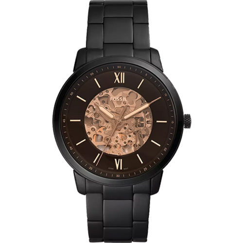 Fossil Neutra Black Dial Semi Skeleton Gold 44 MM Watch for Men