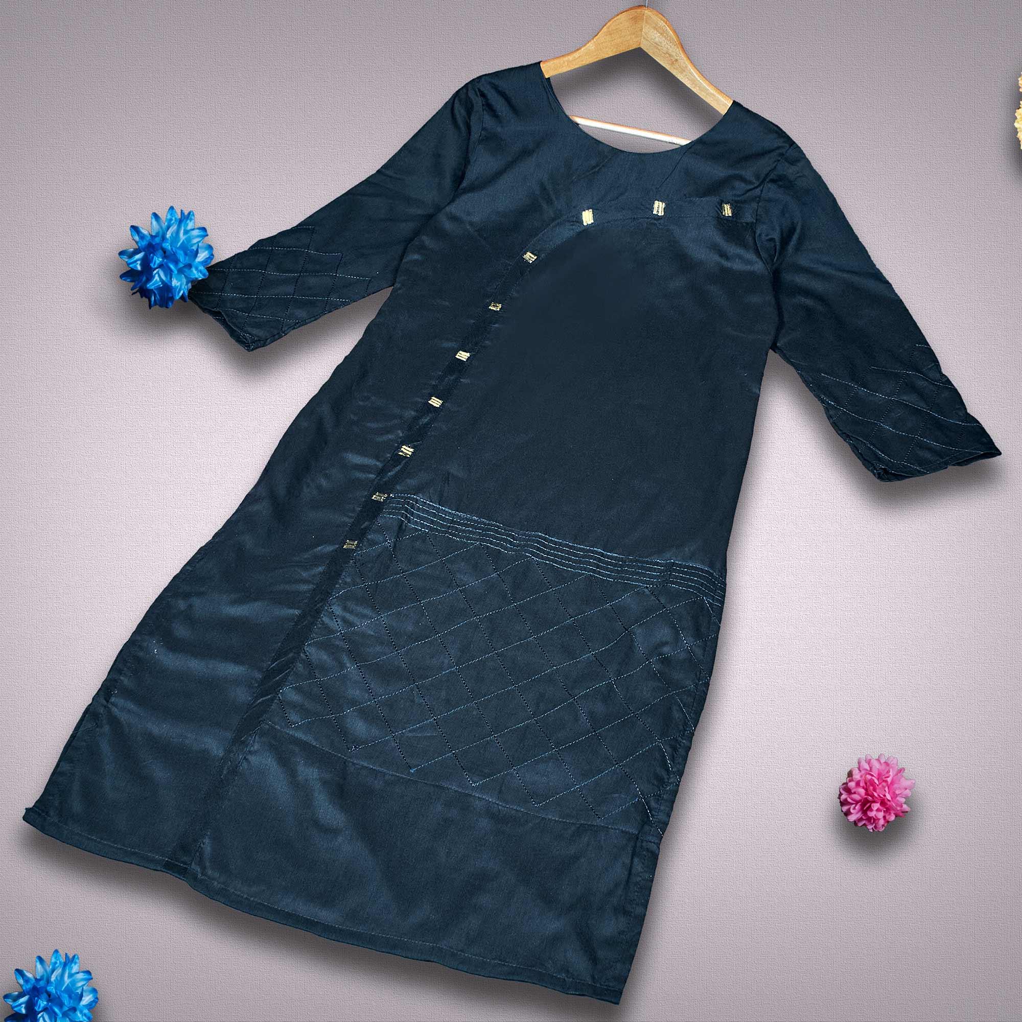 Peachmode Seller Energetic Navy Blue Colored Partywear Embroidered Viscose Kurti