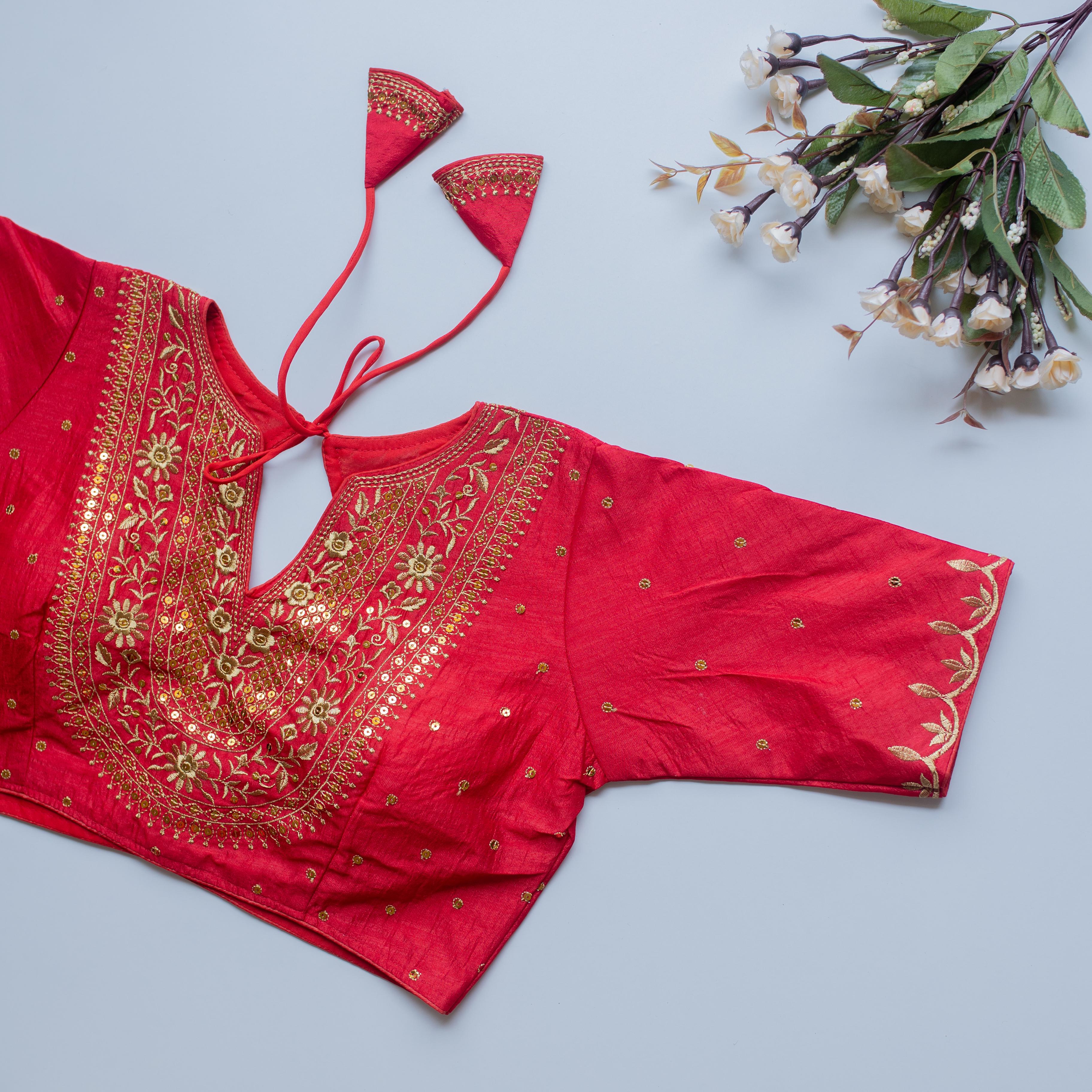 ClothsVilla Pink Olive Silk Blouse with Golden Embroidery and Sequence Accents