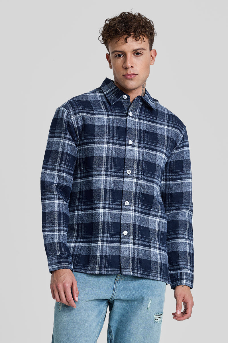 SNITCH Navy Plaid Box Fit Flannel Shirt - view 6