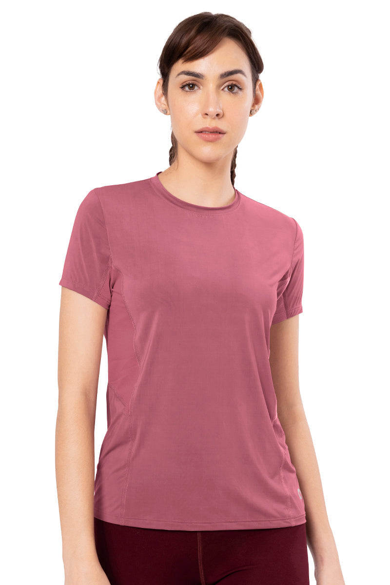 Amante Flaunt Short Sleeve Round Neck Workout T-Shirt - Heather Rose