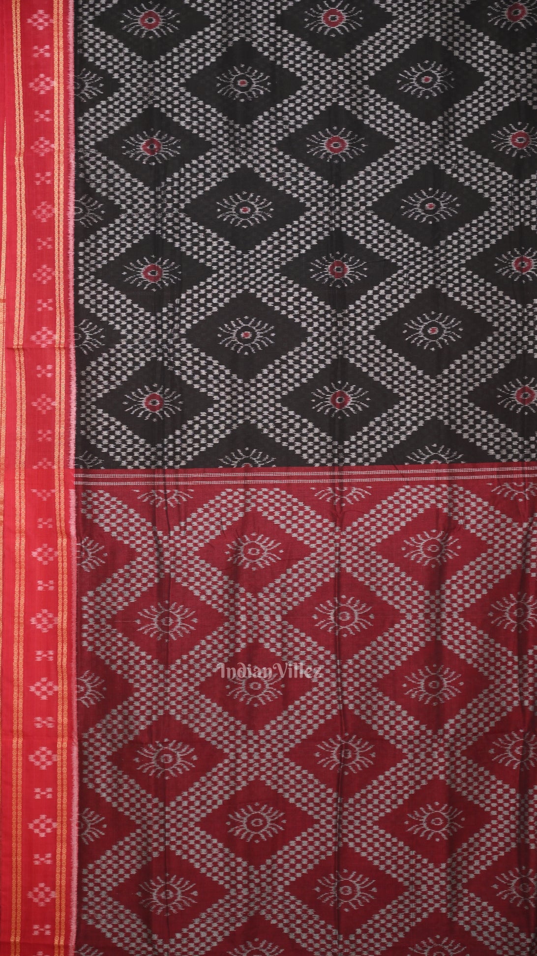 IndianVillèz Black Red Tarabali Odisha Ikat Sambalpuri Cotton Saree - view 2