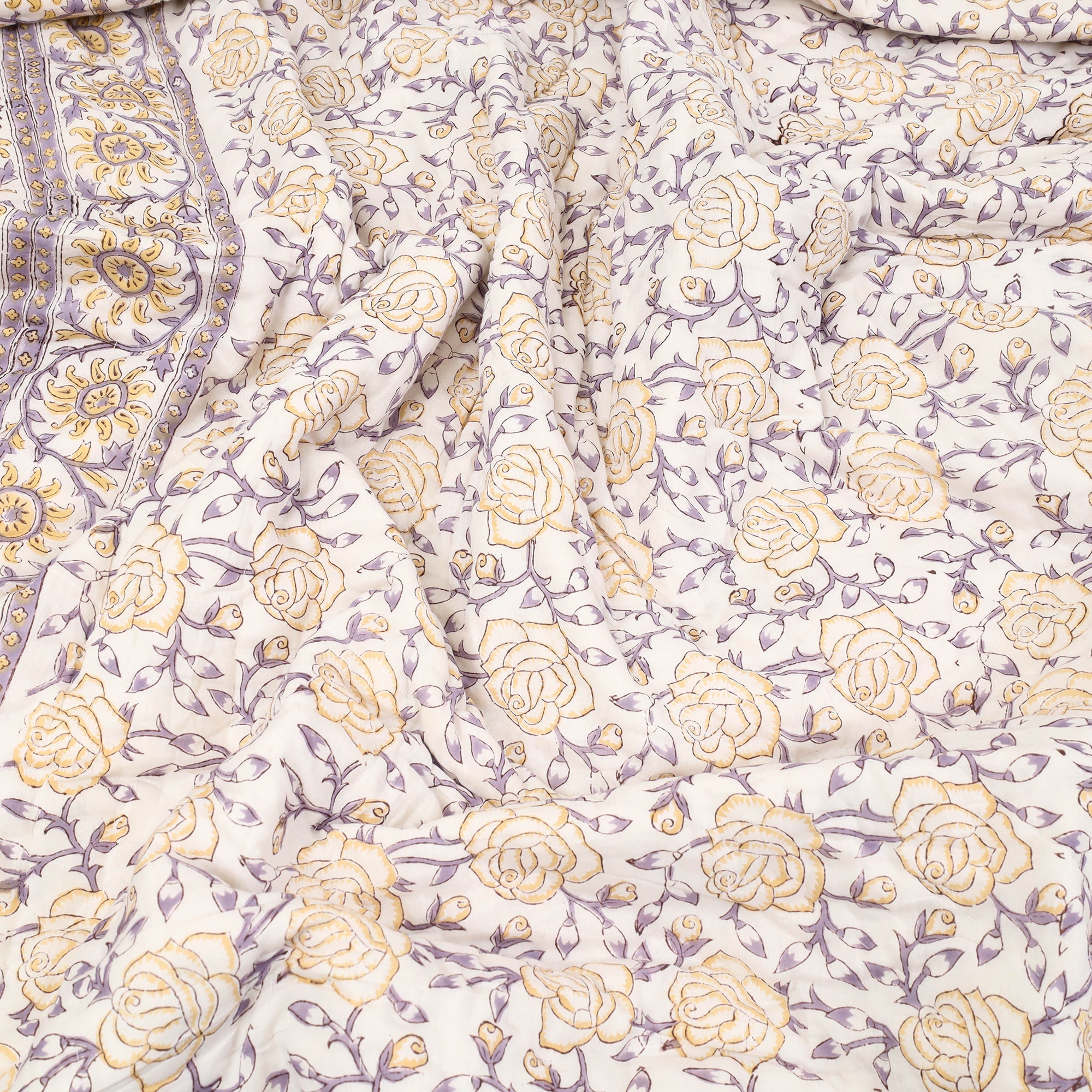 ARTISAN HAND BLOCK PRINTS Beige - Sanganeri Reversible Double Soft Cotton Quilt/Blanket 38 - view 5