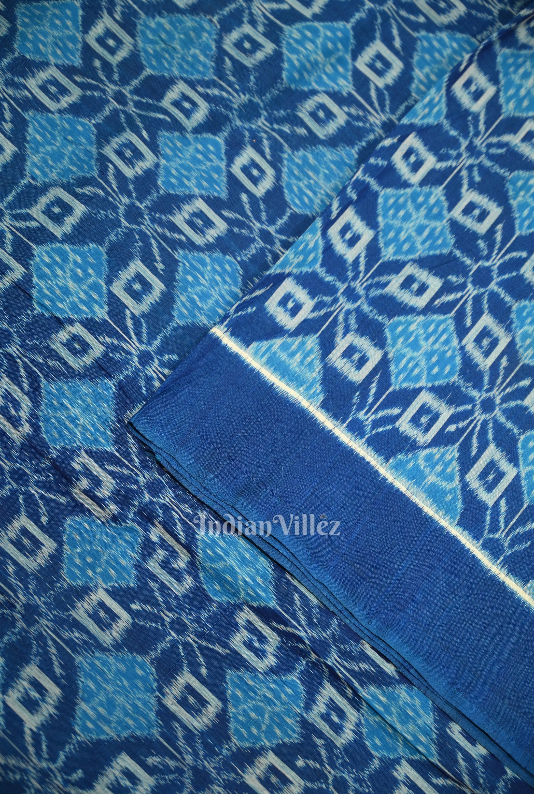IndianVillèz Blue Pasapali Sambalpuri Odisha Ikat Cotton Fabric - view 2
