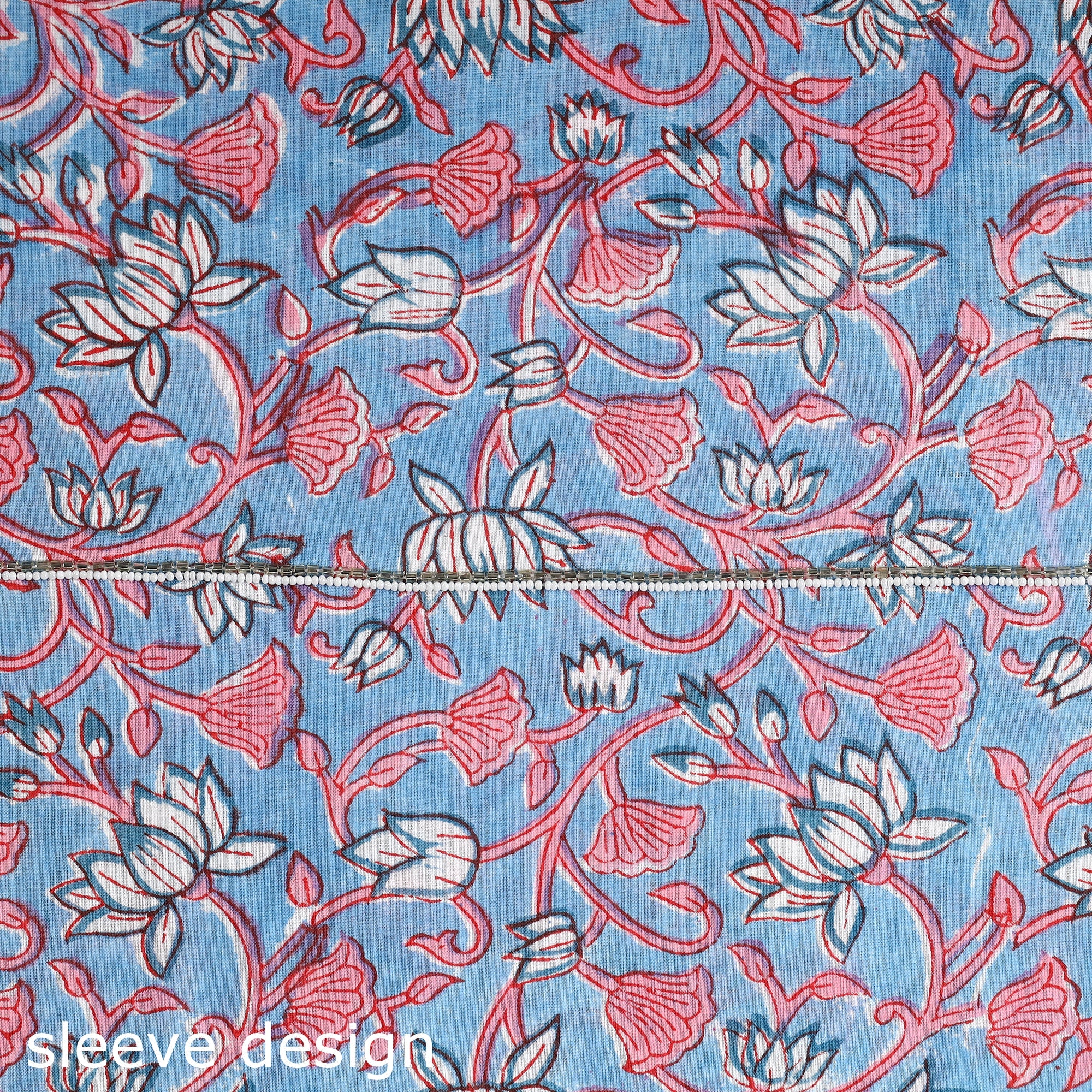 JUGNI Blue - Embroidered Sanganeri Block Print Cotton Kurta Material with Beads - 2.5 Meter - view 5