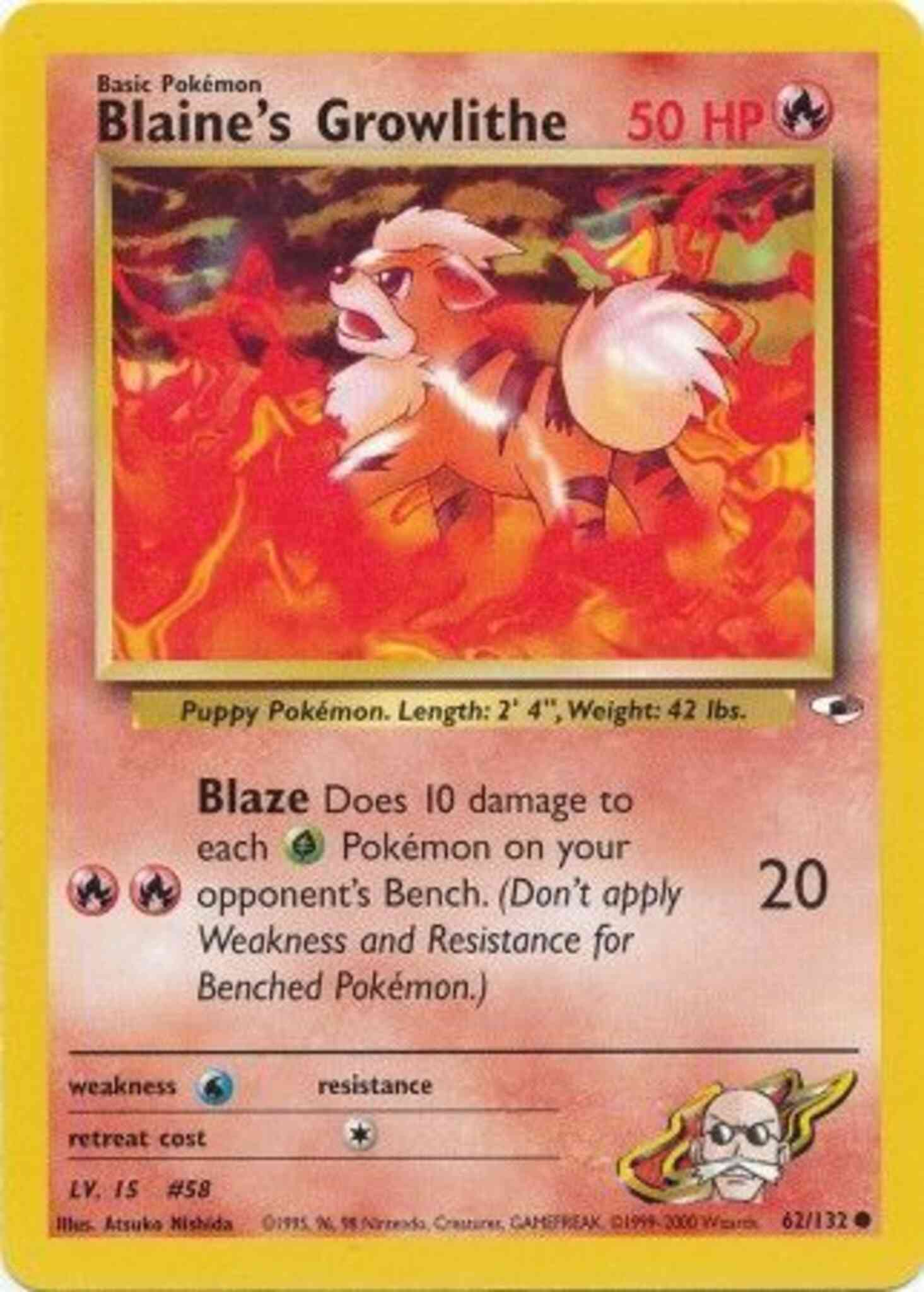 Unlimited gym1u-62 non-holo – Pokémon Blaine's Growlithe - 62/132 - Common - Unlimited [gym1U-62] [Non-Holo]