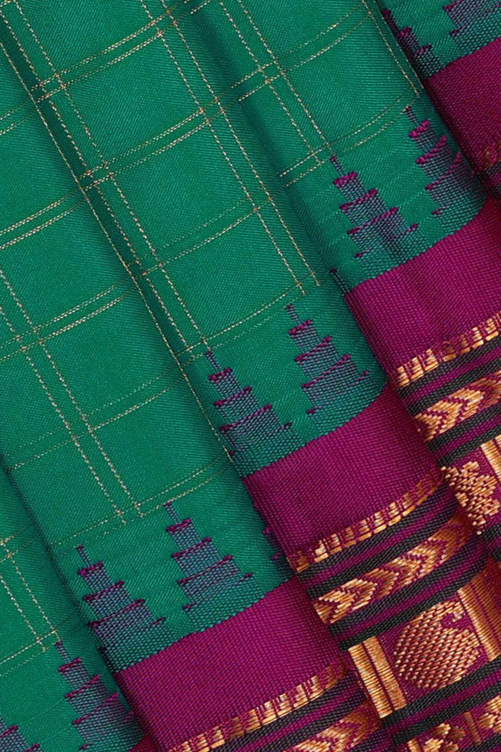 Kalanjali Gadwal Silk Teal Green Saree – Women's - view 2