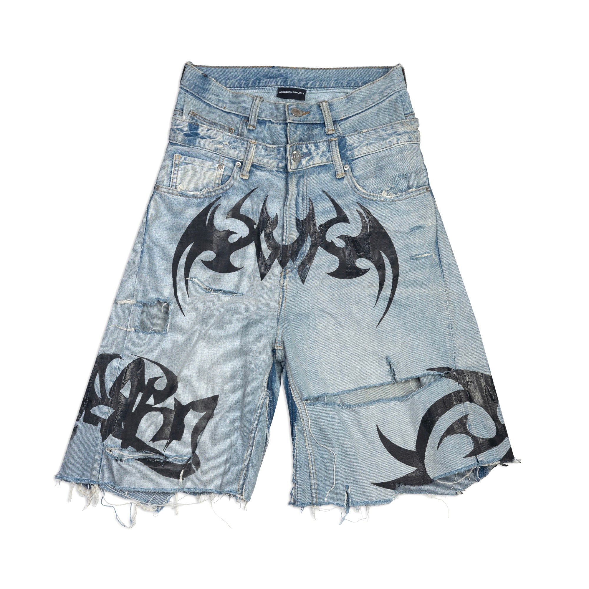 Unreborn Project Nu Metal Denim Jorts Double Belt Blue